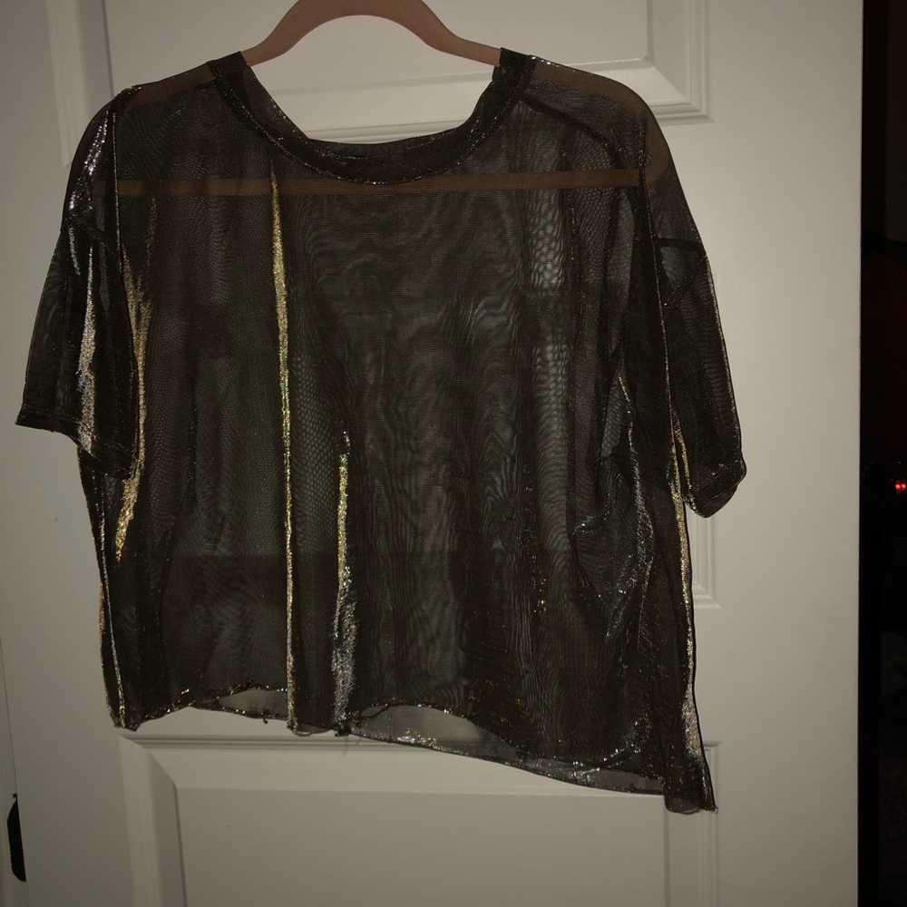 Oversized metallic mesh crop top